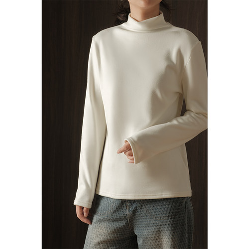 双面磨毛加厚天丝驼绒打底衫上衣