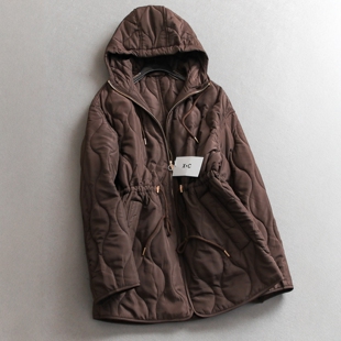 纯色葫芦绗缝抽绳收腰中长款 加厚保暖外套女棉衣棉服N980 连帽长袖