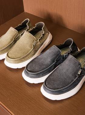 懒人鞋男布鞋不系带一脚蹬男鞋厚底手工透气休闲板鞋乐福鞋L686