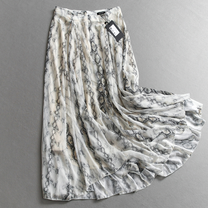 老钱风印花裙高腰显瘦飘逸a字裙