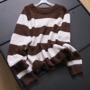 百搭毛衣女B612 针织衫 慵懒软糯撞色条纹圆领松弛感2025秋新款 长袖