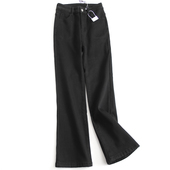 加绒加厚黑色显瘦高腰微喇裤 H542 女牛仔裤 2024冬保暖马蹄裤 阔腿裤