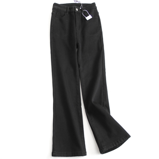 女牛仔裤 阔腿裤 H542 2024冬保暖马蹄裤 加绒加厚黑色显瘦高腰微喇裤