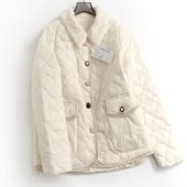 毛绒翻领爱心绗缝H廓形藏肉显瘦小香风长袖 短外套女棉衣棉服H365