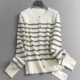 针织衫 长袖 女毛衣W230 新款 含绵羊毛撞色条纹单排扣百搭圆领26春季