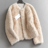 软糯舒适圆领宽松显瘦皮毛一体加厚保暖环保皮草长袖 女装 外套Q673