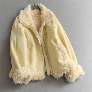 温柔风仿羊羔毛韩系氛围感减龄麂皮绒保暖夹克长袖 休闲女外套Q062