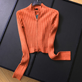 都市坑条立领双拉链开衫 女装 2025秋季 纯色修身 新款 长袖 针织衫 B813