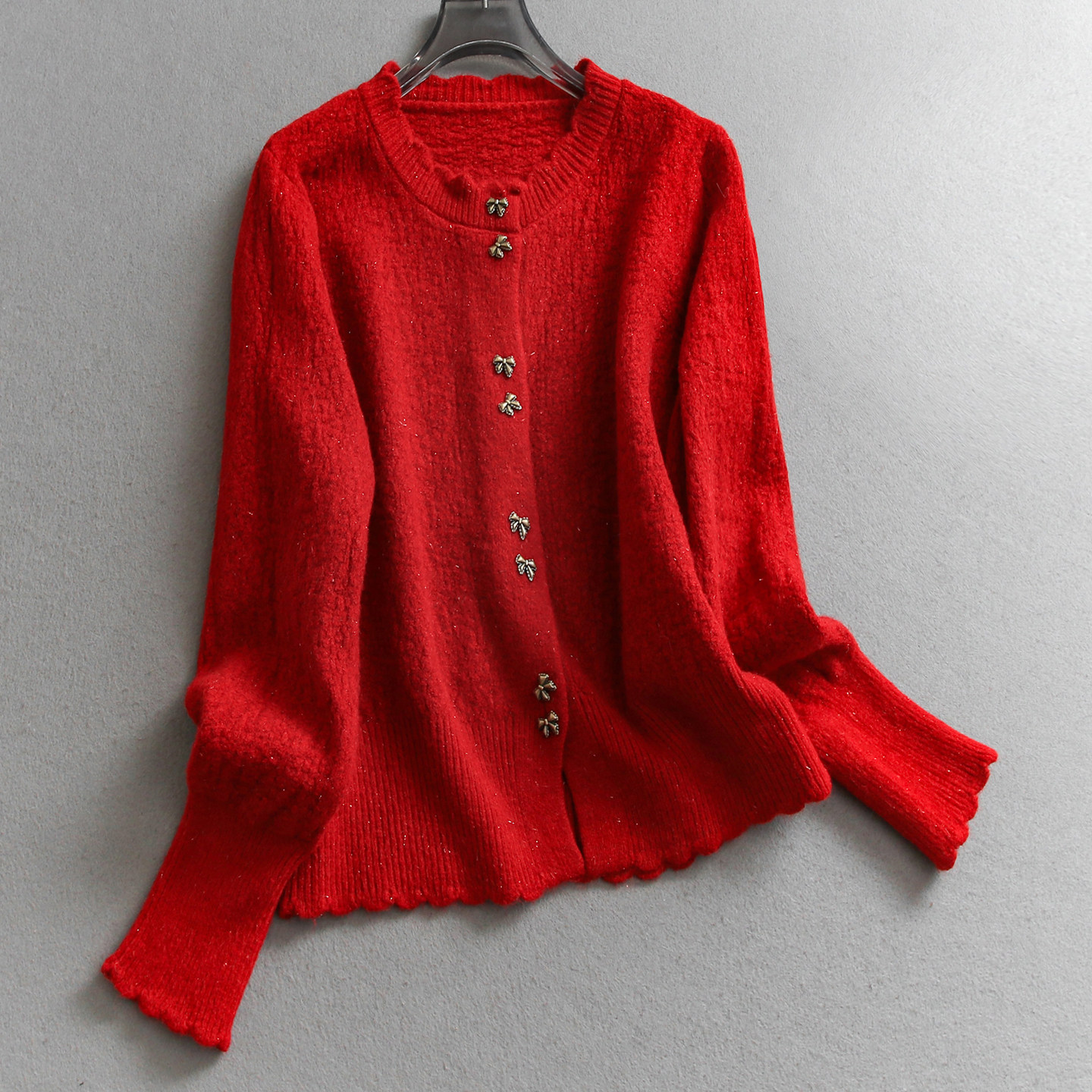 本命年穿搭新年红色小香风显瘦圆领针织开衫外套长袖女装毛衣W024,女装/女士精品,毛衣,淘宝优惠券,粉丝福利购,淘宝优惠卷