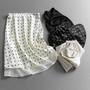 撞色波点高腰显瘦a字裙百搭休闲裙2026春季 缎面女半身裙E060 新款