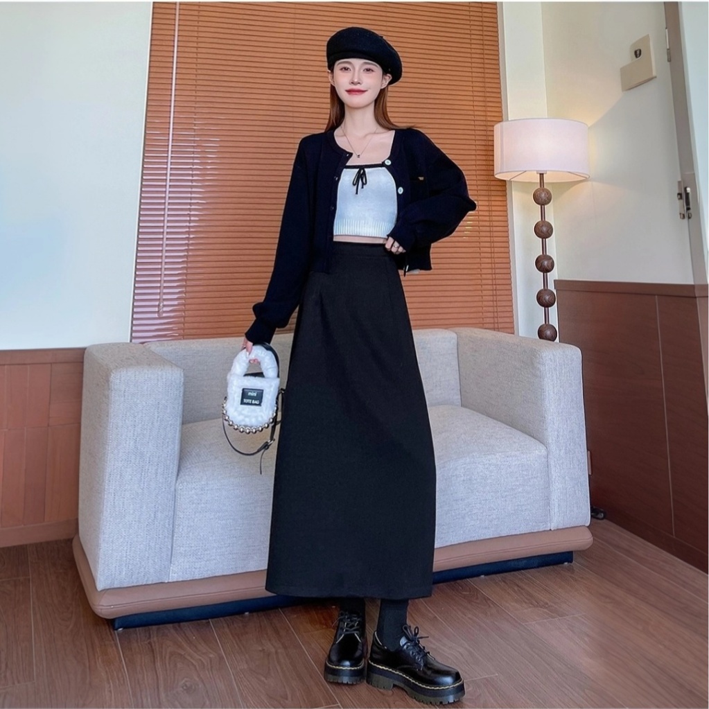 毛呢中长款半身裙女加厚直筒裙