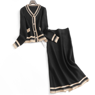 V领开衫 V788香风两件套针织衫 新款 2023冬季 高腰半身裙优雅女 套装