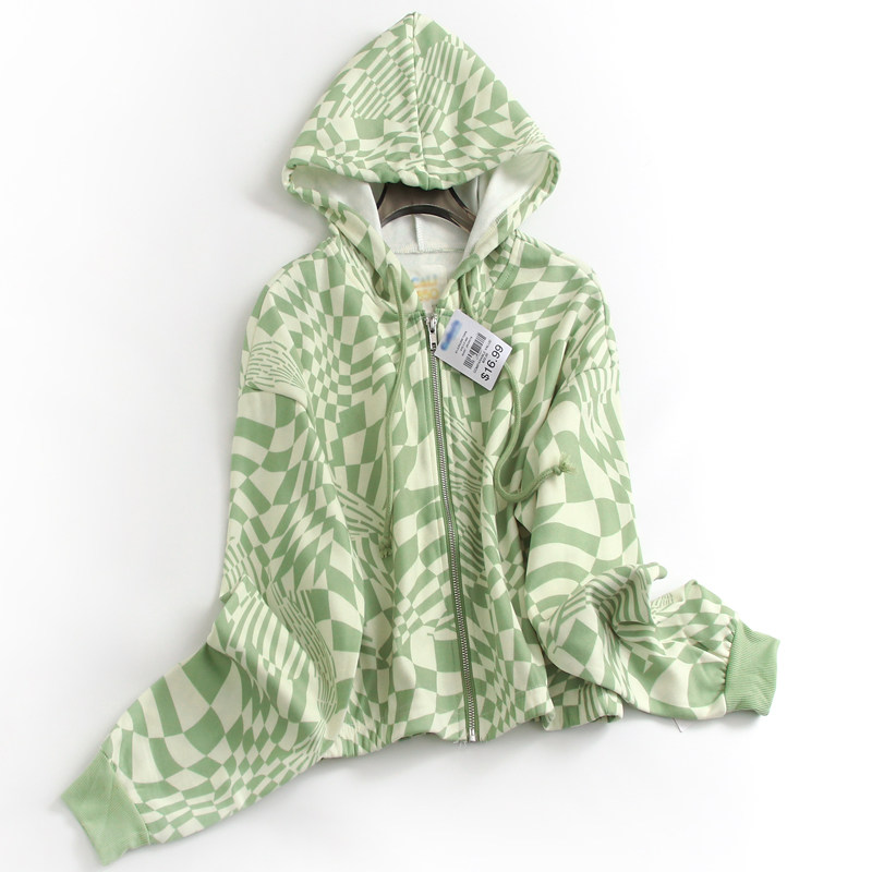 不规则几何图案显瘦短款女卫衣