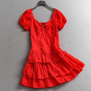 公主连衣裙V141 新款 纯色显白镂空一字领泡泡袖 减龄蛋糕裙2025秋季