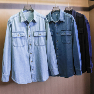 牛仔衬衫 男女同款 长袖 新款 Q845 纯色口袋宽松显瘦翻领2026春季