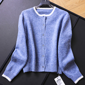 撞色边圆领绵羊毛宽松显瘦纽扣毛衣2025秋季 B866 女针织衫 新款 长袖