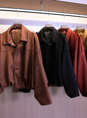 复古肩章仿麂皮绒蝙蝠袖宽松翻领2025秋季新款长袖夹克女外套B569