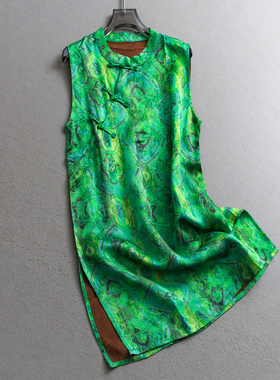 新中式国风旗袍领盘扣中长款无袖外穿2025夏季新款提花女衬衫V026