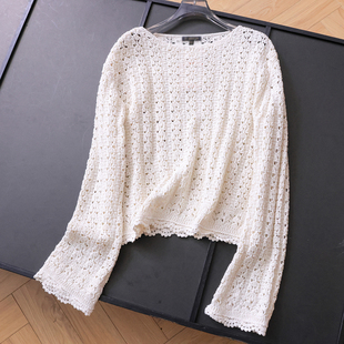 女针织衫 长袖 N775 2025秋冬新款 纯色微透镂空钩编宽松显瘦圆领罩衫