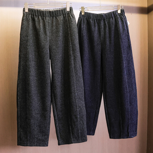 含羊毛纯色松紧腰宽松阔腿裤显瘦高腰香蕉裤弯刀裤女裤休闲裤Q939