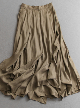 纯色高腰垂坠休闲高腰长裙不规则a字裙大摆裙气质女裙半身裙V439