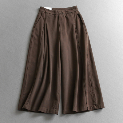 纯色高腰显瘦打褶裙裤百搭休闲裤