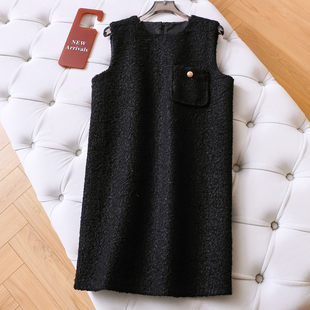 纯色小香风圆领无袖 背心裙小个子显瘦毛呢直筒裙女裙连衣裙子Q986