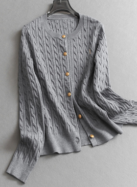 纯色绞花气质显瘦圆领毛衣开衫外套2025秋季新款长袖女针织衫B237