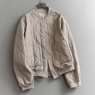 纯色罗纹领绗缝大廓形飞行员夹克外套百搭长袖 休闲女棉衣棉服Q654
