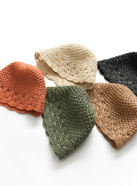 M363日系小众帽子手工编织草帽水桶帽女式夏天百搭遮脸防晒渔夫帽