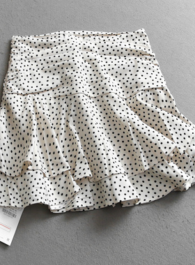 波点高腰显瘦打褶层叠装饰2025夏季新款蓬蓬裙蛋糕裙女半身裙V024