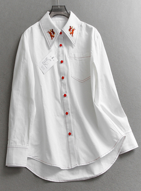 马年立体刺绣立体剪裁宽松显瘦2026春季新款长袖百搭女装衬衫W262