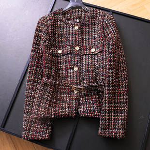 上衣女外套M514 新款 千金小香风圆领粗花呢撞色编织通勤长袖 25冬季