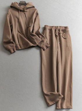 纯色加绒加厚宽松连帽保暖长袖卫衣可配一整套运动卫裤女套装M068