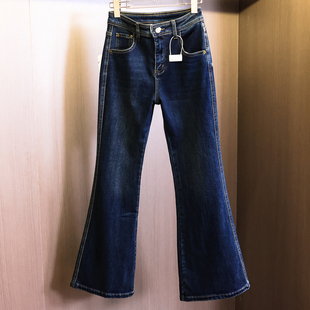 女长裤 加绒加厚 百搭牛仔裤 马蹄裤 子B965 梨型显瘦遮跨弹力微喇裤