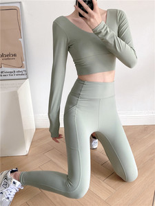 D725秋冬新款瑜伽服套装女长袖跑步运动套装修身显瘦吸汗健身服