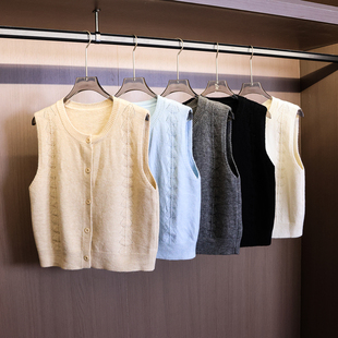 马夹B019 坎肩女装 纯色圆领宽松显瘦软糯叠穿针织背心2025秋季 新款
