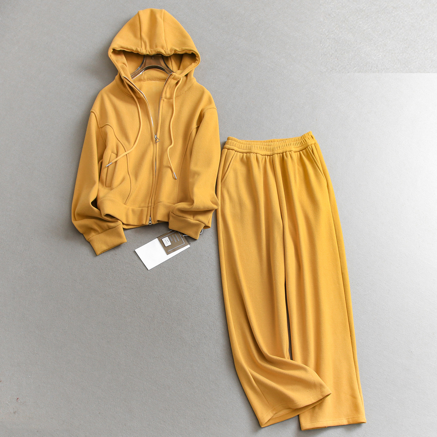 纯色连帽加绒宽松卫衣休闲裤套装