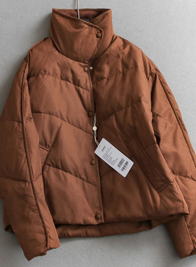 轻暖质感羊毛翻领纯色宽松显瘦面包服保暖外套长袖女装羽绒服Q264