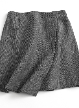 撞色人字纹高腰显瘦不规则包臀裙秋冬新款通勤女裙半身裙短裙F485