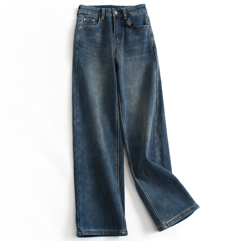 加绒加厚弹力水洗磨白显瘦牛仔裤