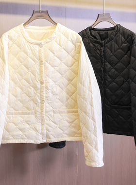 纯色宽松圆领菱纹绗缝单排扣外套2025冬季新款长袖女装羽绒服N961