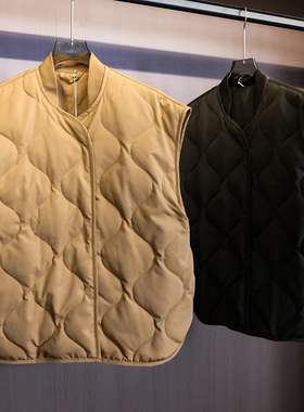 纯色宽松版型绗缝立领无袖坎肩外套2025冬新款羽绒马夹马甲女B347