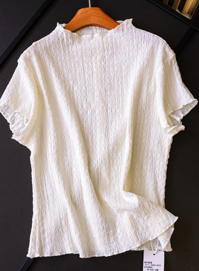 纯色半高领肌理感显瘦弹力2025夏季新款气质时髦短袖女装T恤X865