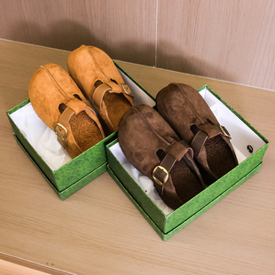 一脚蹬懒人穆勒鞋 厚底勃肯鞋 内增高毛毛包头半拖鞋 冬季 N704 女新款