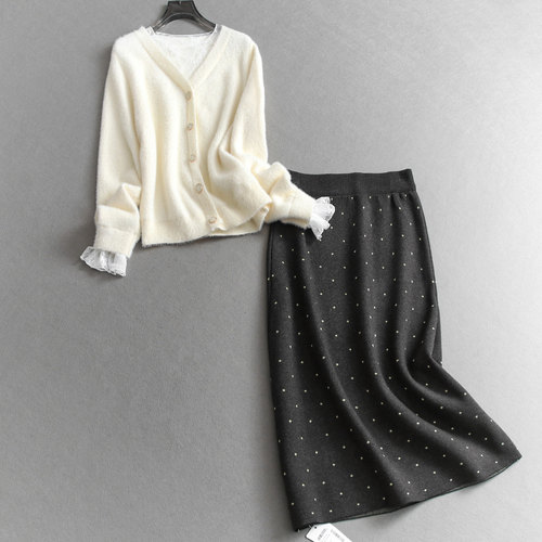 温柔仿马海毛毛衣半身裙女套装