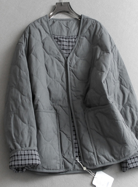 层次感拉满！鹅绒服！格纹翻边长袖V领宽松显瘦羽绒服女外套M898