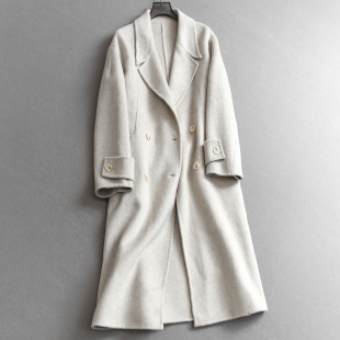 女装 纯色双排扣西装 长袖 新款 毛呢外套大衣V756 领双面羊绒2025冬季