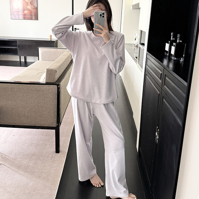 带胸垫长袖长裤睡衣套装女家居服