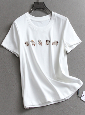趣味卡通刺绣显瘦短款圆领减龄2025夏新款百搭休闲短袖T恤女C316
